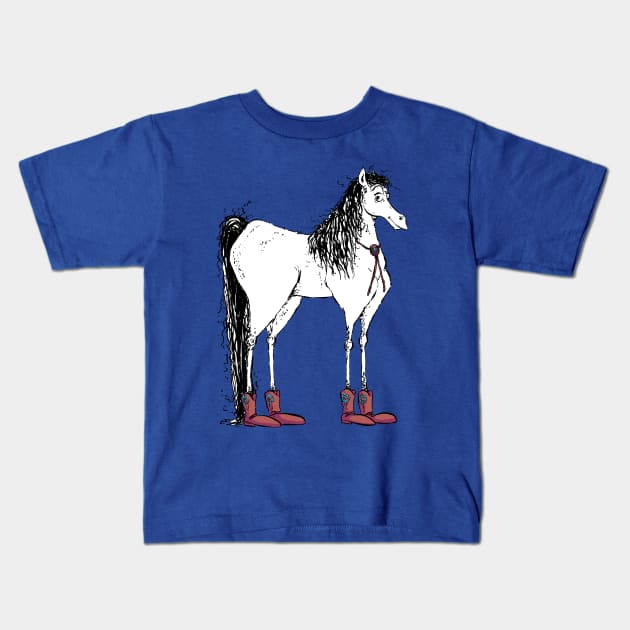 A Cute Tall Horse with a Bolo Tie and Cowboy Boots Kids T-Shirt by obillwon